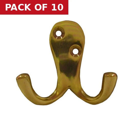 Centurion Solid Brass Double Robe Hook - Polished Brass - Pack of 10