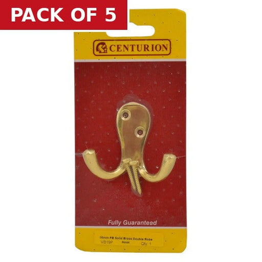 Centurion Solid Brass Double Robe Hook - Polished Brass - Pack Qty 1 - Pack of 5