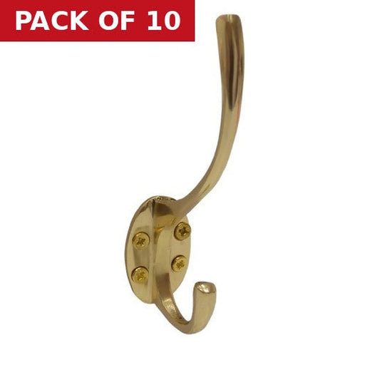Centurion 125mm Solid Brass Hat & Coat Hook - Polished Brass - Pack of 10
