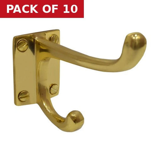 Centurion 100mm School Style Solid Brass Hat & Coat Hook - Polished Brass - Pack of 10