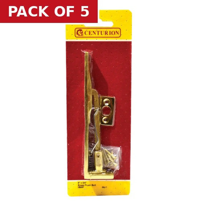 Centurion Solid Brass Flush Bolt, Polished Brass, 150mm - Pack of 5