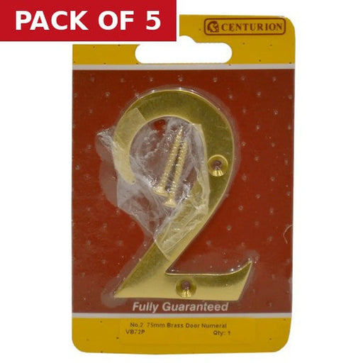 Centurion No.2 Solid Brass Door Numbers and Letters, 75mm - Pack of 5
