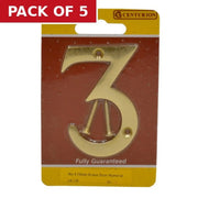 Centurion No.3 Solid Brass Door Numbers and Letters, 75mm - Pack of 5
