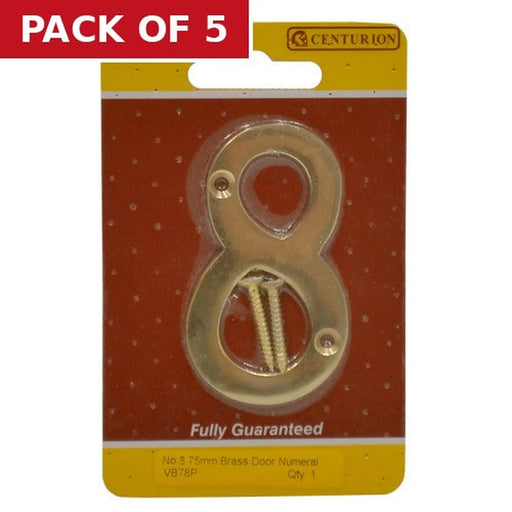 Centurion No.8 Solid Brass Door Numbers and Letters, 75mm - Pack of 5