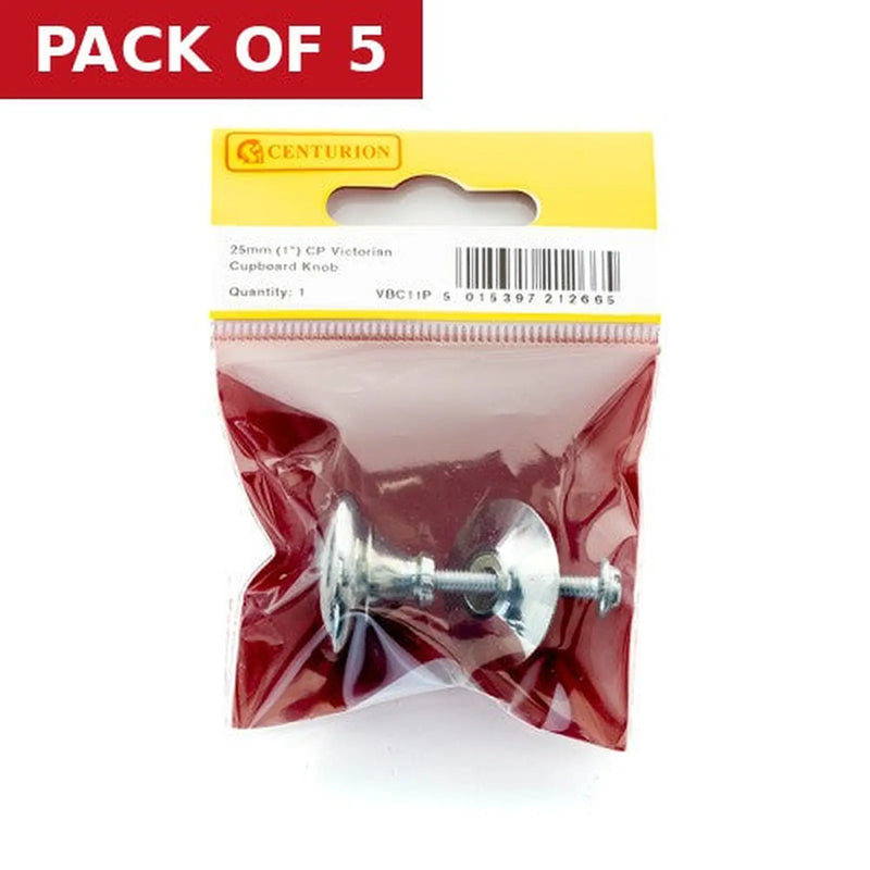 Centurion 25mm (1") CP Victorian Cupboard Knob - Pack of 5