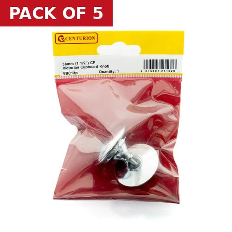 Centurion 38mm (1 1/2") CP Victorian Cupboard Knob - Pack of 5