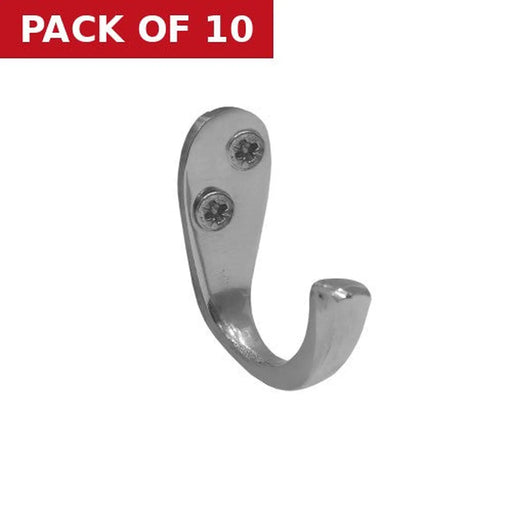 Centurion 50mm Solid Brass Single Wardrobe Hook - Chrome Plated - Pack of 10