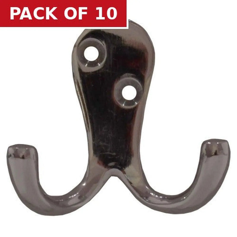Centurion 75mm Solid Brass Double Robe Hook - Chrome Plated - Pack of 10