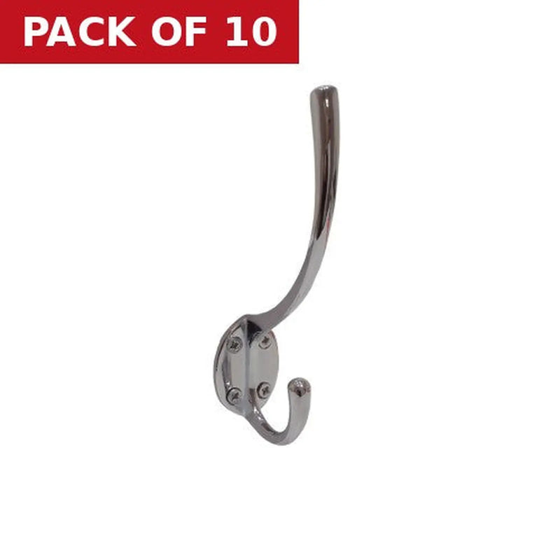 Centurion 125mm Solid Brass Hat & Coat Hook - Chrome Plated - Pack of 10