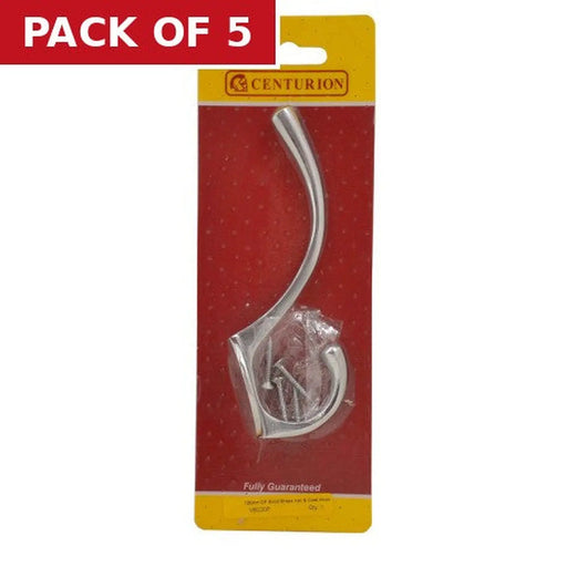 Centurion 125mm Solid Brass Hat & Coat Hook - Chrome Plated - Pack Qty 1 - Pack of 5
