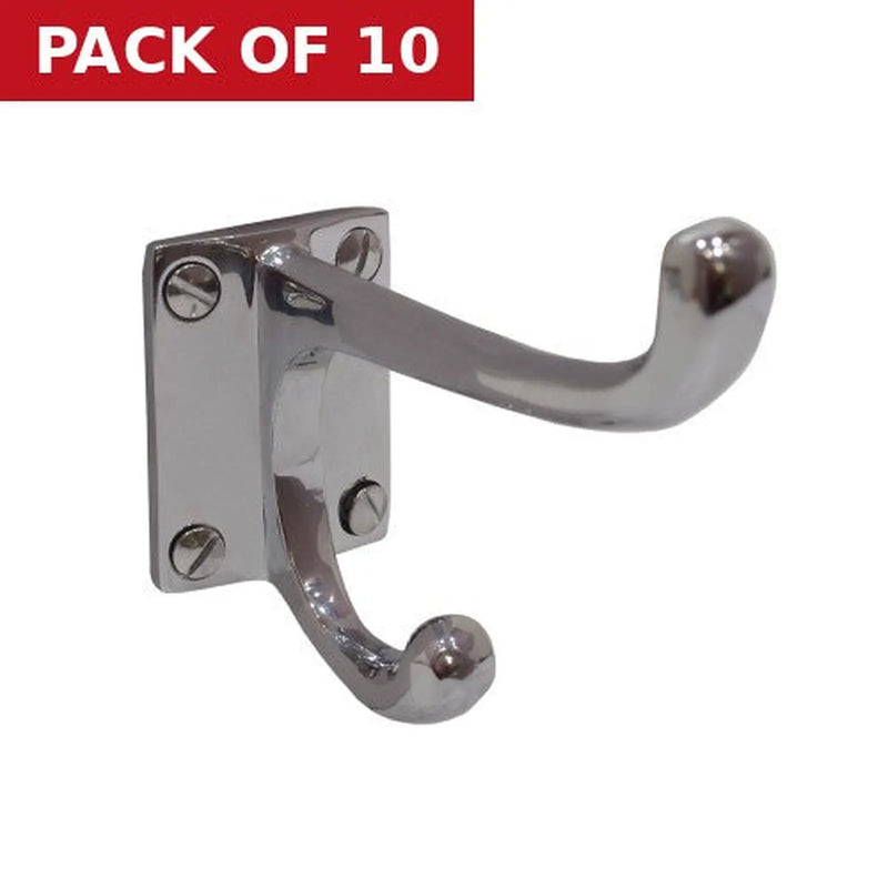 Centurion 100mm School Style Solid Brass Hat & Coat Hook - Chrome Plated - Pack of 10
