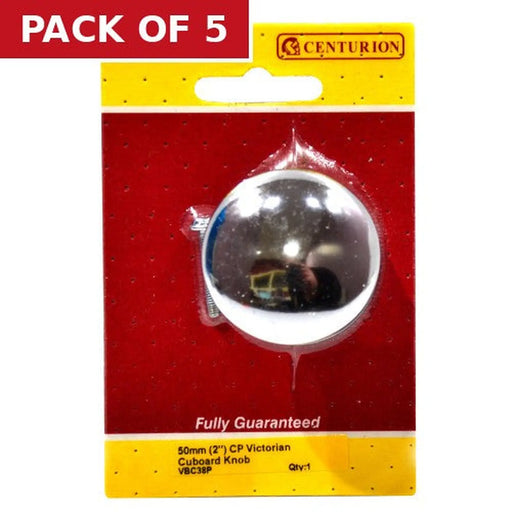 Centurion Victorian Cupboard Knobs, Chrome Plated, 50mm Dia. - Pack of 5