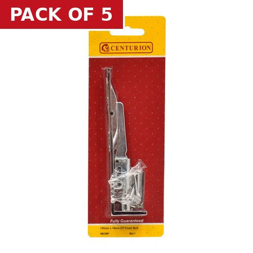 Centurion Solid Brass Flush Bolt, Polished Chrome, 150mm - Pack of 5