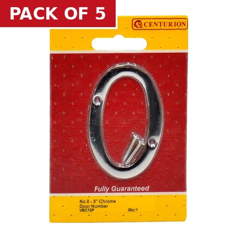 Centurion No.0 Chromed Door Numbers and Letters, 75mm - Pack of 5