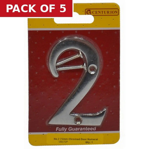 Centurion No.2 Chromed Door Numbers and Letters, 75mm - Pack of 5
