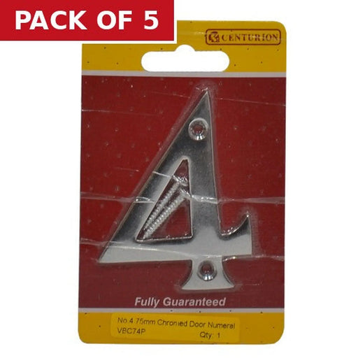 Centurion No.4 Chromed Door Numbers and Letters, 75mm - Pack of 5