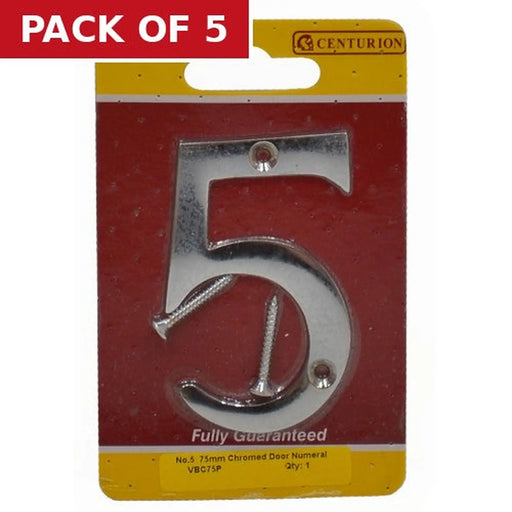 Centurion No.5 Chromed Door Numbers and Letters, 75mm - Pack of 5