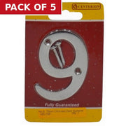 Centurion No.9 Chromed Door Numbers and Letters, 75mm - Pack of 5