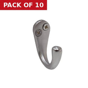 Centurion 50mm Solid Brass Single Wardrobe Hook - Satin Chrome - Pack of 10