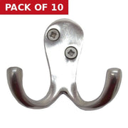 Centurion 50mm Solid Brass Double Robe Hook - Satin Chrome - Pack of 10