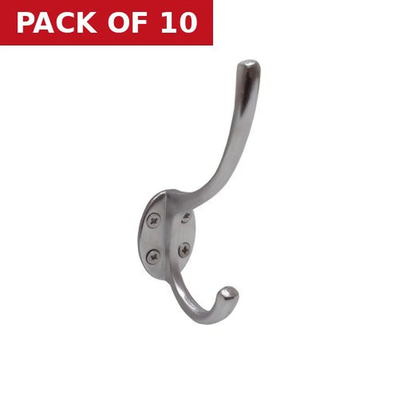 Centurion 125mm Solid Brass Hat & Coat Hook - Satin Chrome - Pack of 10