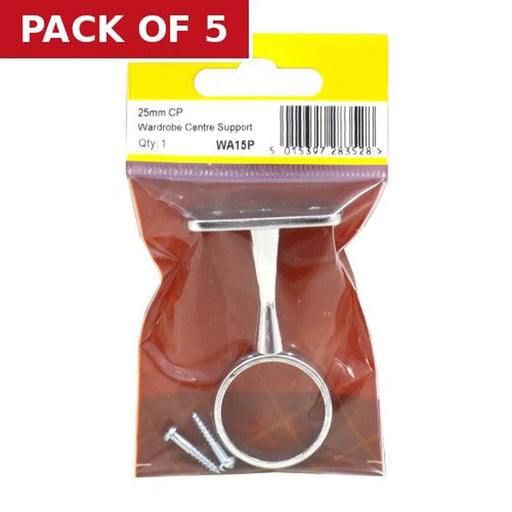 Centurion 25mm (1") Wardrobe Centre Supports - Chrome Plated - Pack Qty 1 - Pack of 5