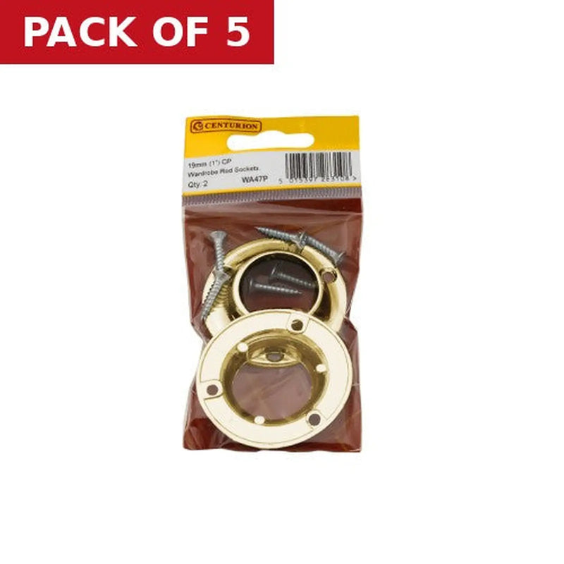 Centurion 19mm (3/4") Wardrobe Rod Sockets - Brass - Pack of 2