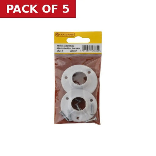 Centurion 19mm (3/4") Wardrobe Rod Sockets - White - Pack of 2
