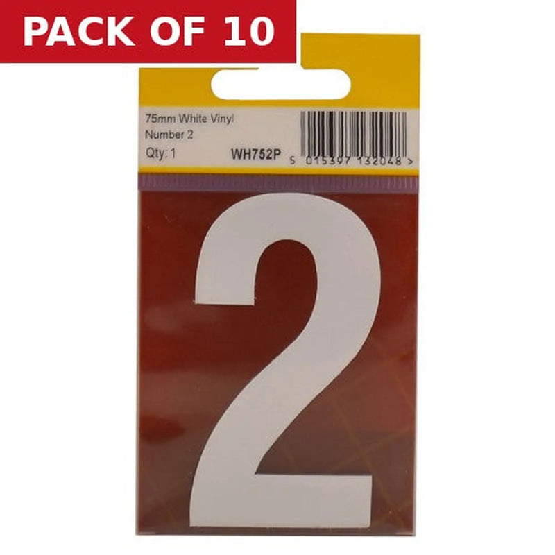 Centurion 75mm White Helvetica Bold Condensed Style Vinyl Number 2 - Pack of 10