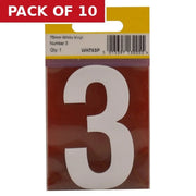 Centurion 75mm White Helvetica Bold Condensed Style Vinyl Number 3 - Pack of 10