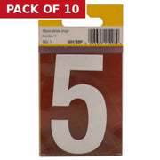 Centurion 75mm White Helvetica Bold Condensed Style Vinyl Number 5 - Pack of 10