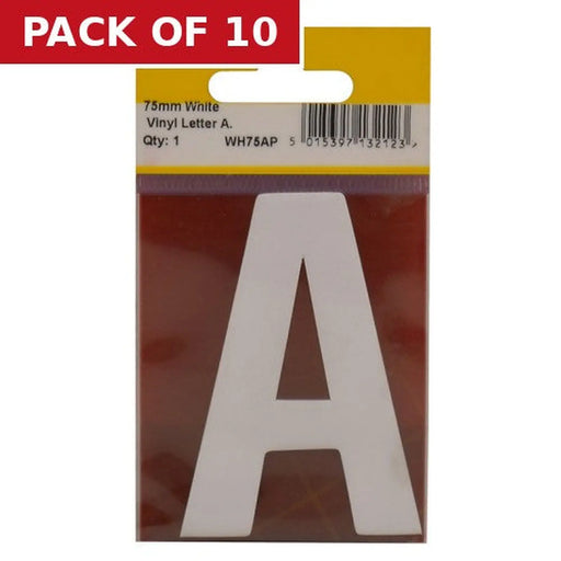 Centurion 75mm White Helvetica Bold Condensed Style Vinyl Letter A - Pack of 10