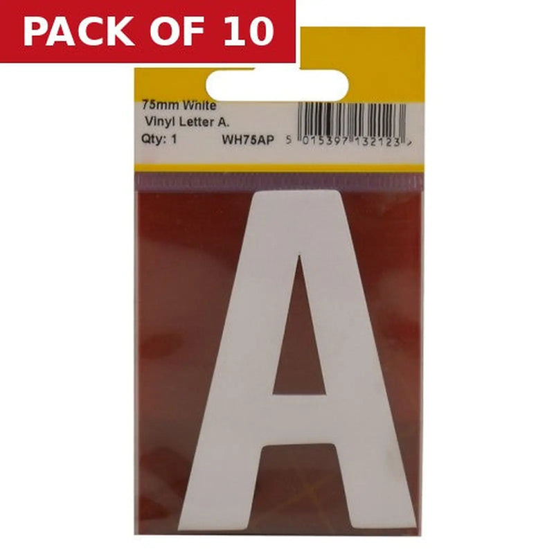 Centurion 75mm White Helvetica Bold Condensed Style Vinyl Letter A - Pack of 10