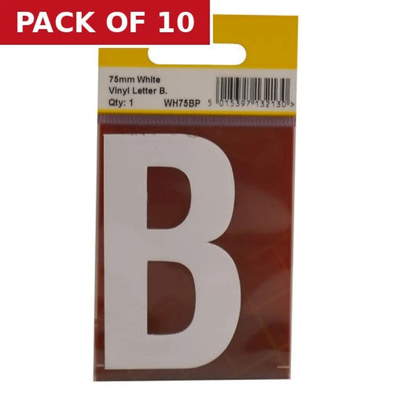 Centurion 75mm White Helvetica Bold Condensed Style Vinyl Letter B - Pack of 10