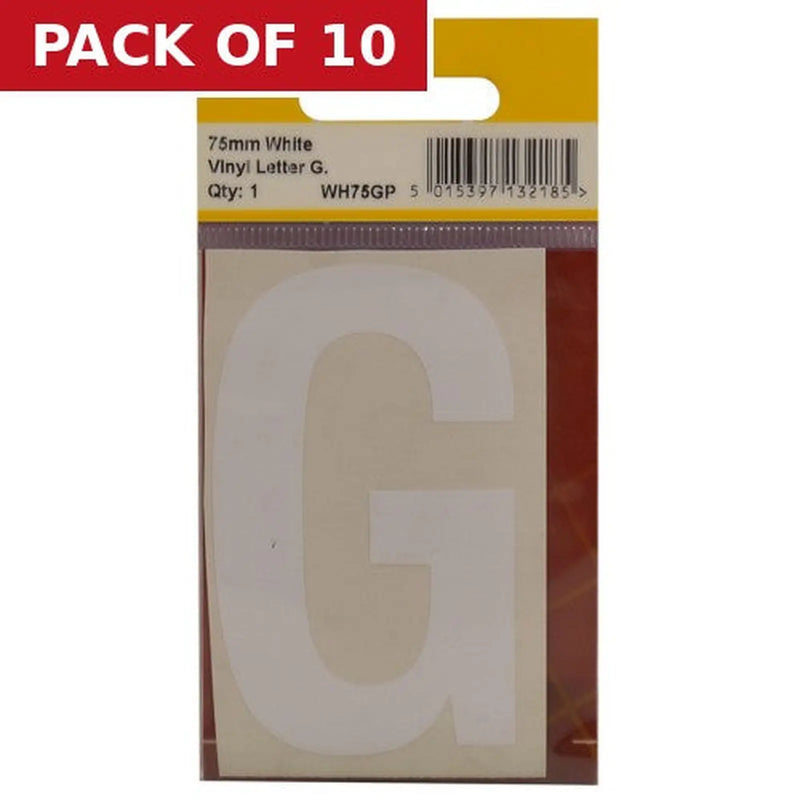 Centurion 75mm White Helvetica Bold Condensed Style Vinyl Letter G - Pack of 10