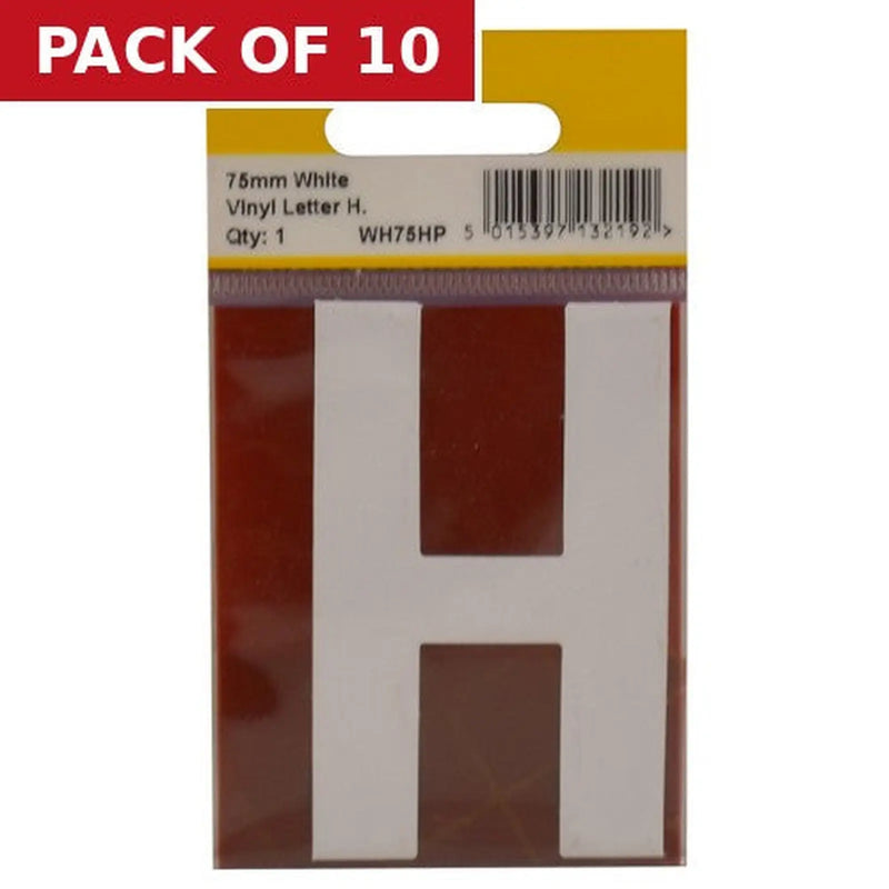 Centurion 75mm White Helvetica Bold Condensed Style Vinyl Letter H - Pack of 10