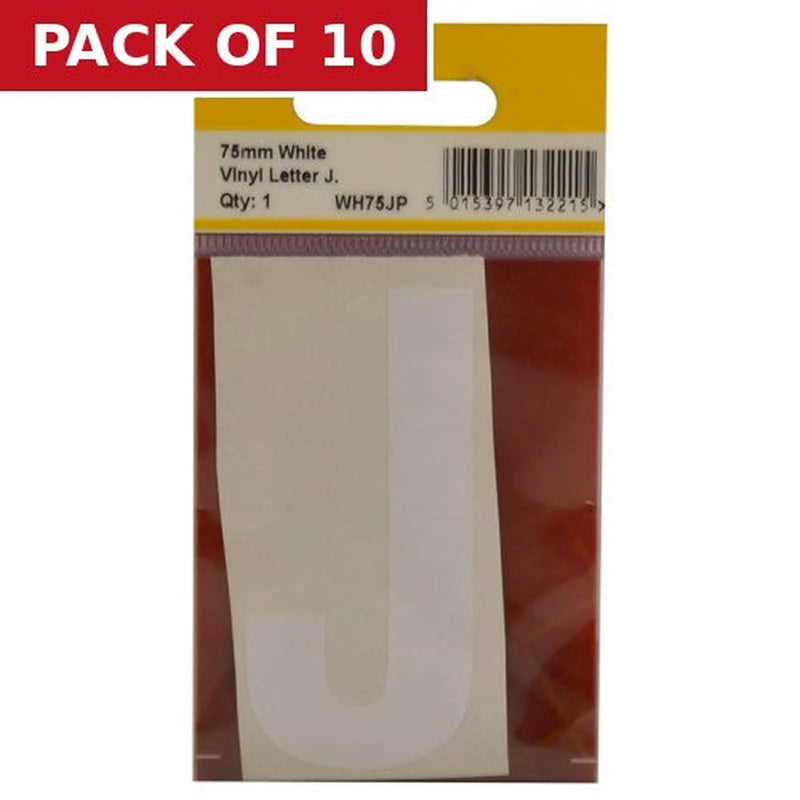 Centurion 75mm White Helvetica Bold Condensed Style Vinyl Letter J - Pack of 10