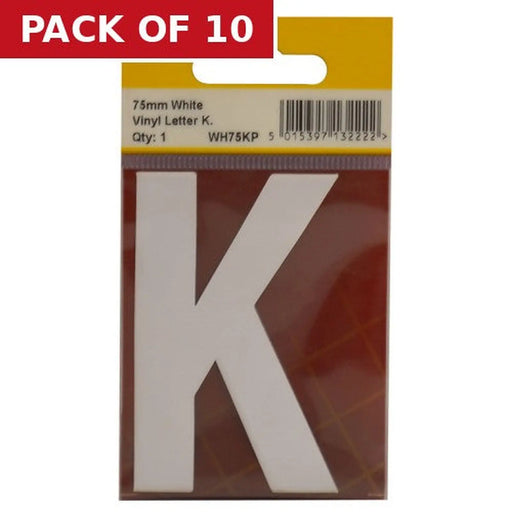 Centurion 75mm White Helvetica Bold Condensed Style Vinyl Letter K - Pack of 10