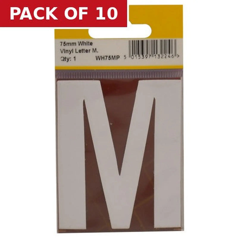 Centurion 75mm White Helvetica Bold Condensed Style Vinyl Letter M - Pack of 10