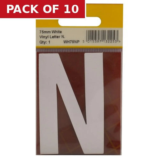 Centurion 75mm White Helvetica Bold Condensed Style Vinyl Letter N - Pack of 10
