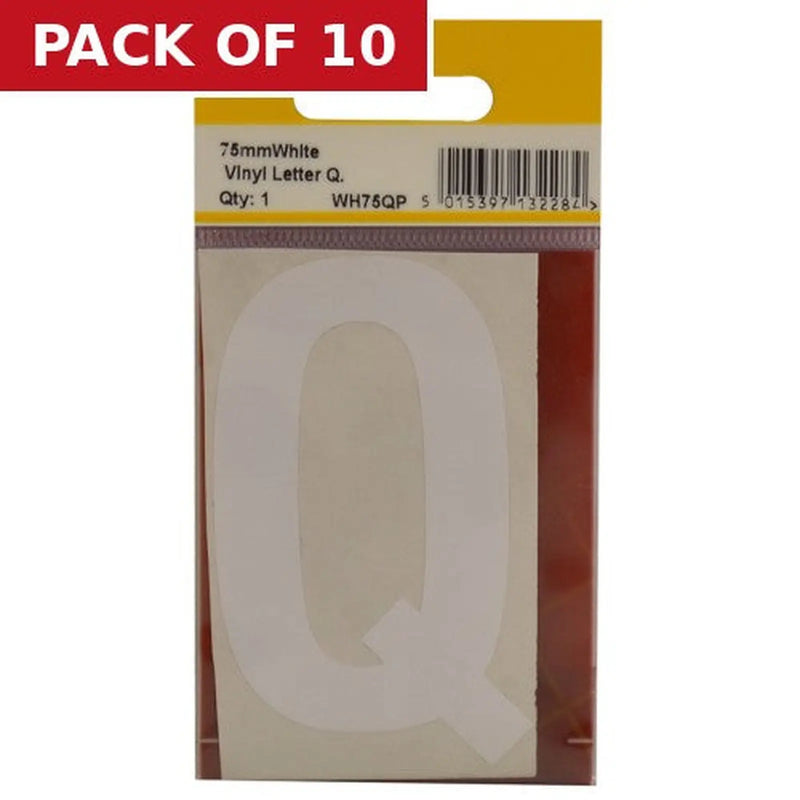 Centurion 75mm White Helvetica Bold Condensed Style Vinyl Letter Q - Pack of 10