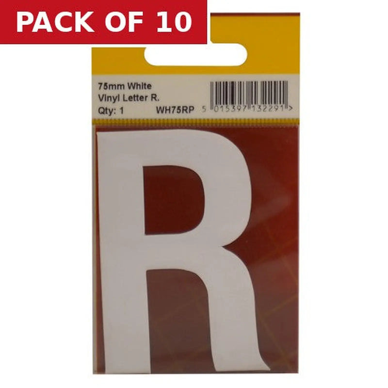 Centurion 75mm White Helvetica Bold Condensed Style Vinyl Letter R - Pack of 10