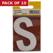 Centurion 75mm White Helvetica Bold Condensed Style Vinyl Letter S - Pack of 10