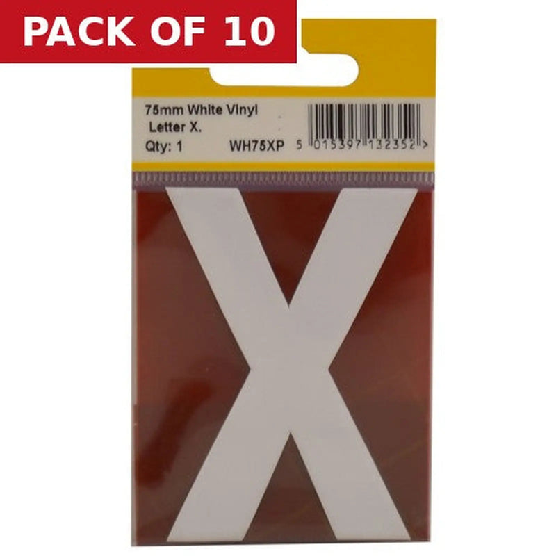 Centurion 75mm White Helvetica Bold Condensed Style Vinyl Letter X - Pack of 10