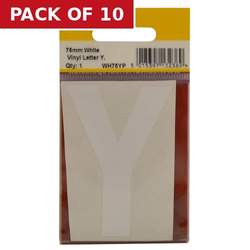 Centurion 75mm White Helvetica Bold Condensed Style Vinyl Letter Y - Pack of 10