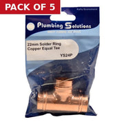Centurion 22mm Solder Ring Copper Equal Tee - Pack of 5