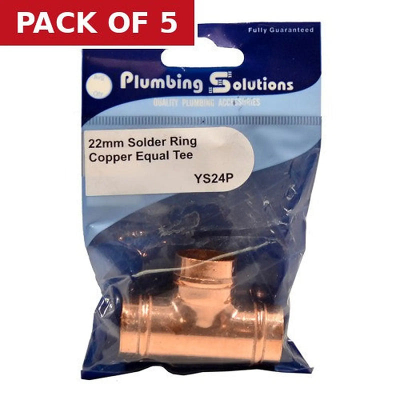 Centurion 22mm Solder Ring Copper Equal Tee - Pack of 5