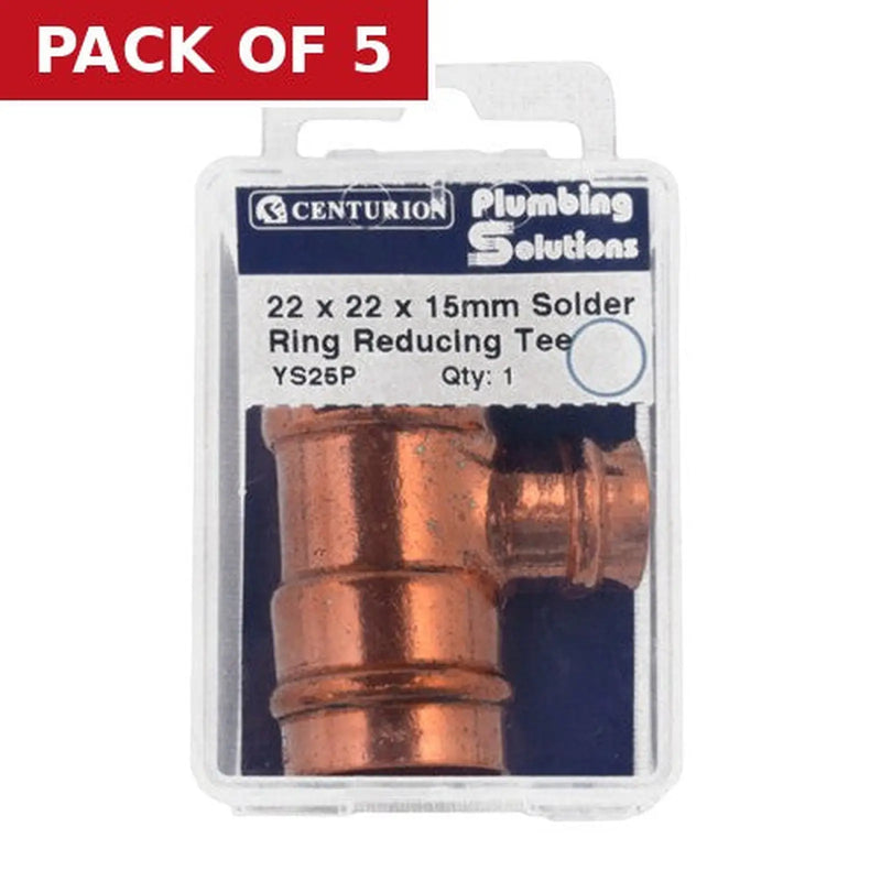 Centurion 22 x 22 x 15mm Solder Ring Copper Reducing Tee - Pack of 5