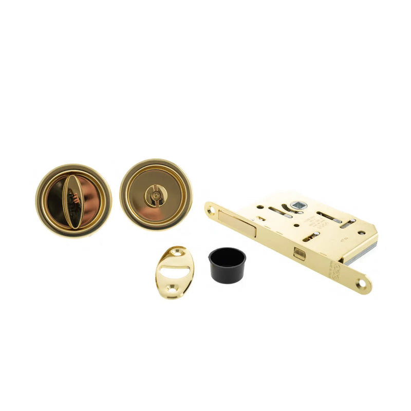 Atlantic AGB Sliding Door Bathroom Lock Set with Round Flush Handle
