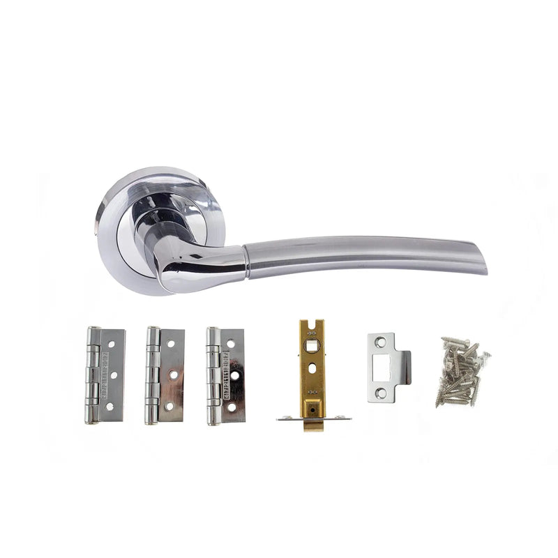 Atlantic Swell Door Pack Bundle (3" Latch + 3"x2" Hingesx3) - Satin Chrome/Polished Chrome